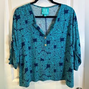 Escapada Teal and Navy Geometric Top Size Medium